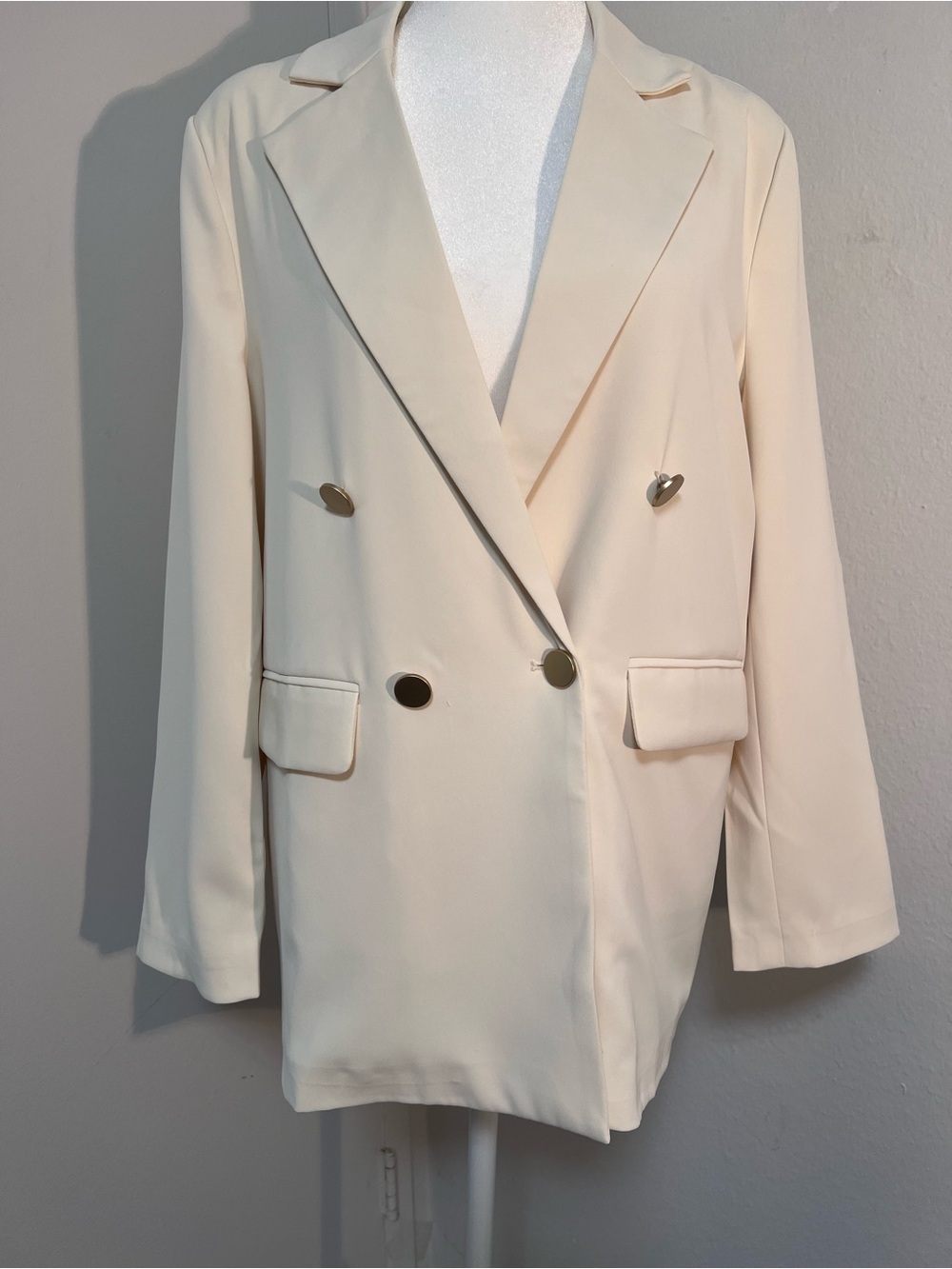 Tommy Hilfiger Cream Double-Breasted Blazer with Gold Buttons